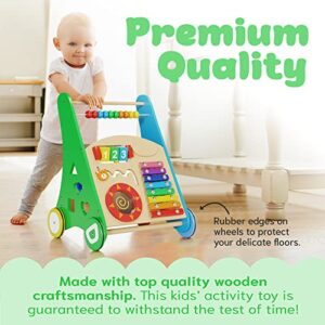KIDDERY TOYS Baby Toys – Kids’ Activity Toy – Wooden Push and Pull Learning Walker for Boys and Girls – Multiple Activities Center – Assembly Required – Develops Motor Skills & Stimulates Creativity