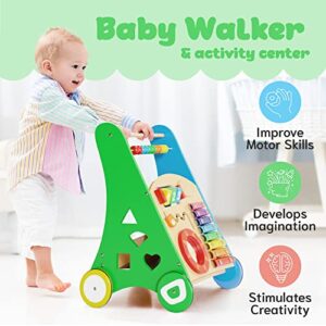 KIDDERY TOYS Baby Toys – Kids’ Activity Toy – Wooden Push and Pull Learning Walker for Boys and Girls – Multiple Activities Center – Assembly Required – Develops Motor Skills & Stimulates Creativity