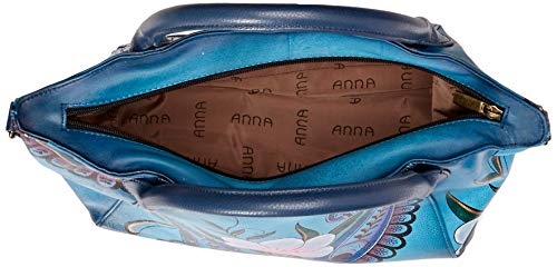Anna by Anuschka Women's Genuine Leather Large Slouch Tote Bag | Hand Painted Original Artwork | Denim Paisley Floral