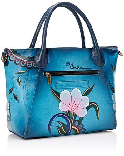 Anna by Anuschka Women's Genuine Leather Large Slouch Tote Bag | Hand Painted Original Artwork | Denim Paisley Floral