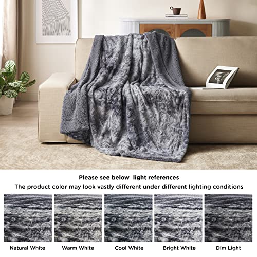 Bedsure Fuzzy Blanket for Couch - Grey, Soft and Comfy Sherpa, Plush and Furry Faux Fur, Reversible Throw Blankets for Sofa and Bed, 50x60 Inches