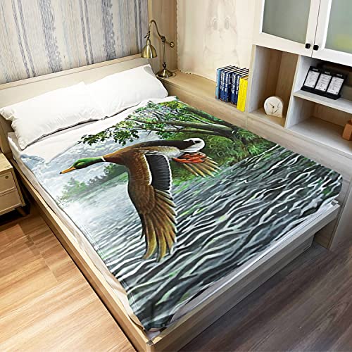 HommomH 60" x 80" Blanket Comfort Warmth Soft Cozy Air Conditioning Easy Care Machine Wash Custom Mallard Duck