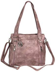 zzfab multi pockets double handles faux leather concealed carry purse with hidden locking zipper mauve