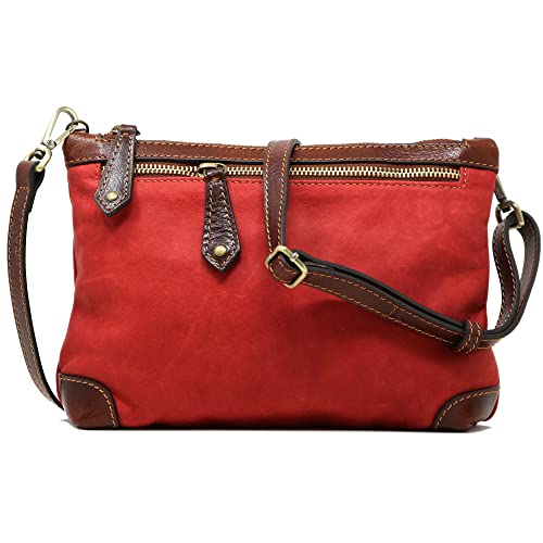 Floto Women's Leather Bag Fioro Crossbody Purse Satchel Handbag (Red)