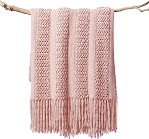 battilo home dusty pink throw blanket for couch, decorative accent soft blush throw blankets for bed sofa chair, 50″x80″