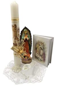lito first communion candle set for girls – white candle set kit for holy 1st communion with figurine – spanish