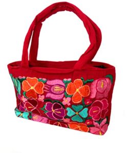 mexican embroidered flowers purse medium 14″x10″ (red)