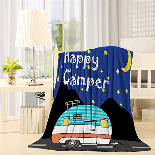 SUN-Shine Super Soft Lightweight Throw Blankets Cozy Warm Microfiber Blanket for Bed Couch Chair Camping Travel All Seasons Daily Use Living Room Bedroom,Happy Camper Night Camping Sky Moon and Stars