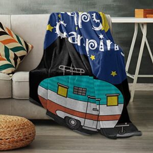 SUN-Shine Super Soft Lightweight Throw Blankets Cozy Warm Microfiber Blanket for Bed Couch Chair Camping Travel All Seasons Daily Use Living Room Bedroom,Happy Camper Night Camping Sky Moon and Stars