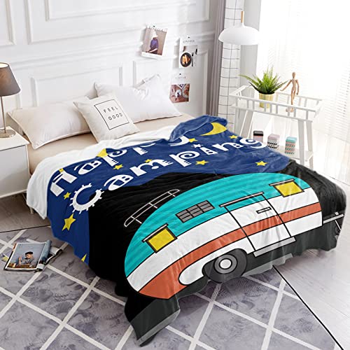 SUN-Shine Super Soft Lightweight Throw Blankets Cozy Warm Microfiber Blanket for Bed Couch Chair Camping Travel All Seasons Daily Use Living Room Bedroom,Happy Camper Night Camping Sky Moon and Stars