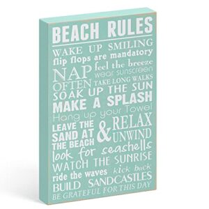 barnyard designs ‘beach rules’ wooden box sign motivational desk decor, primitive decor office desk decorations for women office bathroom shelf decor, inspirational desk decor, 8×12