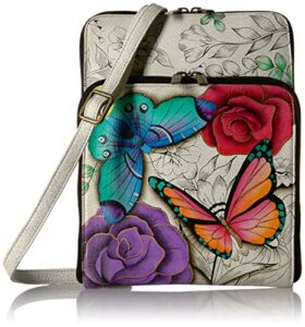 anna by anuschka women’s genuine leather tall zip-around cross body| hand painted original artwork | floral paradise