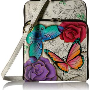 Anna by Anuschka Women's Genuine Leather Tall Zip-Around Cross Body| Hand Painted Original Artwork | Floral Paradise