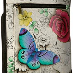 Anna by Anuschka Women's Genuine Leather Tall Zip-Around Cross Body| Hand Painted Original Artwork | Floral Paradise