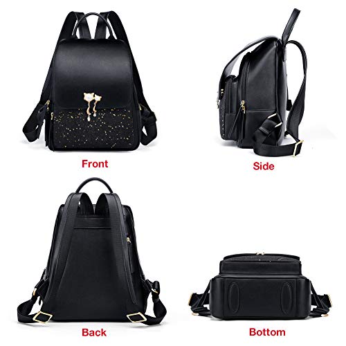 FOXER Women Leather Backpack Purse Small Backpack Casual Shoulder Bags (Black)