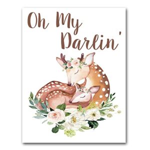 woodland wall art for nursery, oh my darlin, water color deer, baby girl animal print, baby nursery fawn print, baby girl nursery decor, woodland wall art for nursery, woodland nursery pictures