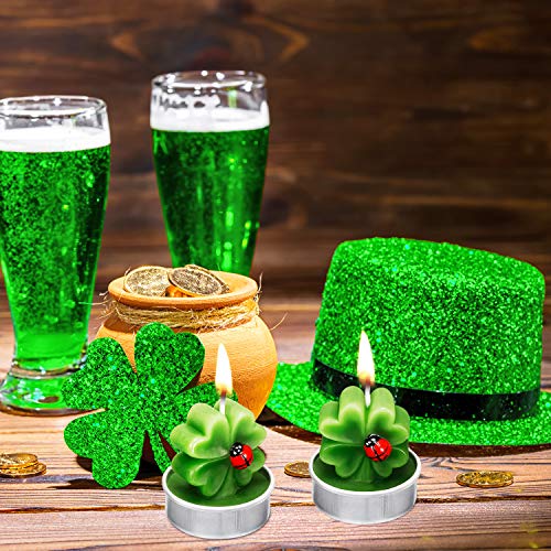 TecUnite 12 Pieces Shamrock Tealight Candles Handmade Delicate Clover Candles for St. Patrick Party Day Wedding Spa Home Decoration Gifts (Style F)