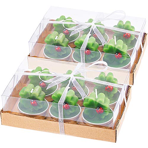 TecUnite 12 Pieces Shamrock Tealight Candles Handmade Delicate Clover Candles for St. Patrick Party Day Wedding Spa Home Decoration Gifts (Style F)