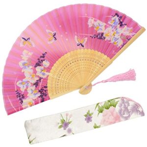 omytea® hand held silk folding fans with bamboo frame – with a fabric sleeve for protection for gifts – 100% handmade oriental chinese/japanese vintage retro style – for women ladys girls (wzs-24)
