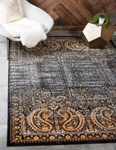 unique loom imperial collection paisley, distressed, border, vintage, modern, abstract area rug, 2 x 3 ft, black/orange