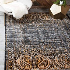 Unique Loom Imperial Collection Paisley, Distressed, Border, Vintage, Modern, Abstract Area Rug, 2 x 3 ft, Black/Orange