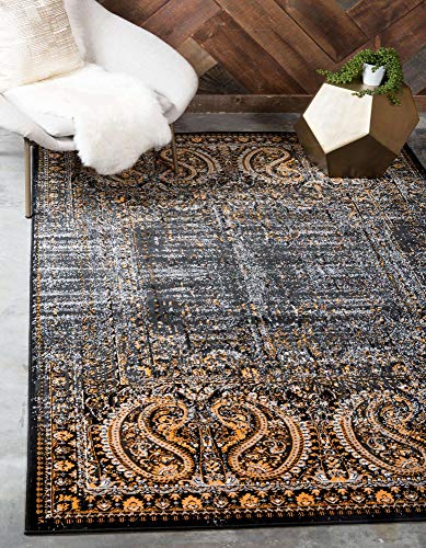 Unique Loom Imperial Collection Paisley, Distressed, Border, Vintage, Modern, Abstract Area Rug, 2 x 3 ft, Black/Orange