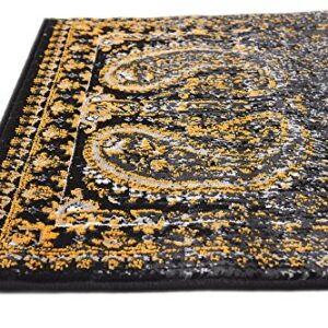 Unique Loom Imperial Collection Paisley, Distressed, Border, Vintage, Modern, Abstract Area Rug, 2 x 3 ft, Black/Orange