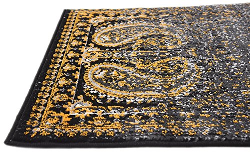 Unique Loom Imperial Collection Paisley, Distressed, Border, Vintage, Modern, Abstract Area Rug, 2 x 3 ft, Black/Orange