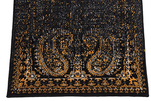 Unique Loom Imperial Collection Paisley, Distressed, Border, Vintage, Modern, Abstract Area Rug, 2 x 3 ft, Black/Orange