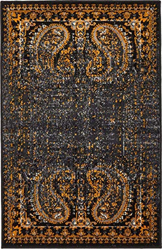 Unique Loom Imperial Collection Paisley, Distressed, Border, Vintage, Modern, Abstract Area Rug, 2 x 3 ft, Black/Orange