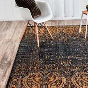 Unique Loom Imperial Collection Paisley, Distressed, Border, Vintage, Modern, Abstract Area Rug, 2 x 3 ft, Black/Orange