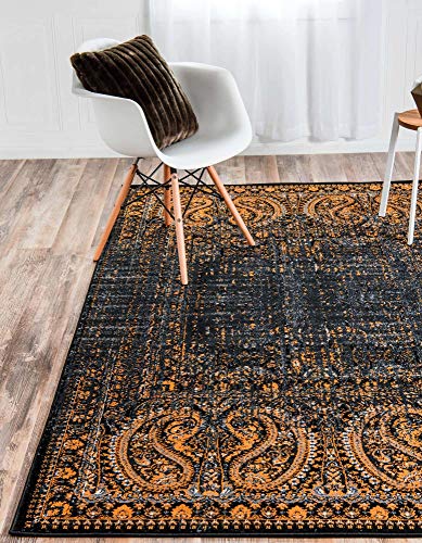 Unique Loom Imperial Collection Paisley, Distressed, Border, Vintage, Modern, Abstract Area Rug, 2 x 3 ft, Black/Orange