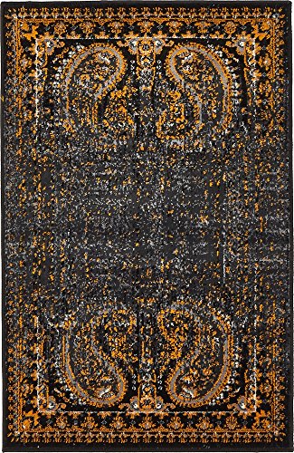 Unique Loom Imperial Collection Paisley, Distressed, Border, Vintage, Modern, Abstract Area Rug, 2 x 3 ft, Black/Orange