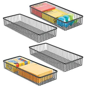mdesign metal farmhouse home office storage bin basket container – desk and drawer organizer tote for gel pens, pencils, markers, erasers, tape, staples, notepads – unity collection – 4 pack – black