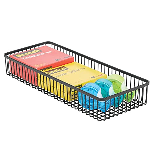 mDesign Metal Farmhouse Home Office Storage Bin Basket Container - Desk and Drawer Organizer Tote for Gel Pens, Pencils, Markers, Erasers, Tape, Staples, Notepads - Unity Collection - 4 Pack - Black