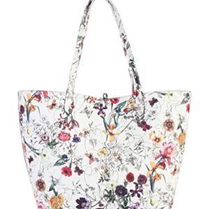 DIOPHY PU Leather Colorful Floral Pattern Two Tone Reversible Large Tote Womens Purse Handbag with Matching Crossbody Bag 2 Pieces Set FL-6000 FL-6001 (White exterior-Red interior)