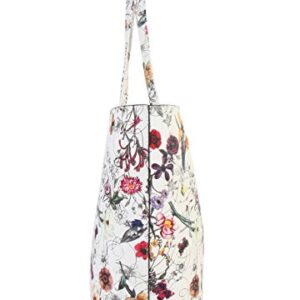 DIOPHY PU Leather Colorful Floral Pattern Two Tone Reversible Large Tote Womens Purse Handbag with Matching Crossbody Bag 2 Pieces Set FL-6000 FL-6001 (White exterior-Red interior)