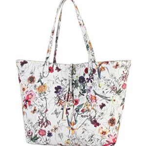 DIOPHY PU Leather Colorful Floral Pattern Two Tone Reversible Large Tote Womens Purse Handbag with Matching Crossbody Bag 2 Pieces Set FL-6000 FL-6001 (White exterior-Red interior)