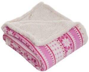 lavish home pink fleece sherpa blanket throw snowflakes, 50″ x 60″