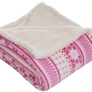 Lavish Home Pink Fleece Sherpa Blanket Throw Snowflakes, 50" x 60"