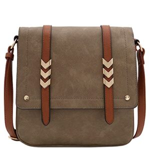alyssa double compartment large flapover crossbody bag with colorblock straps (stone/brown)