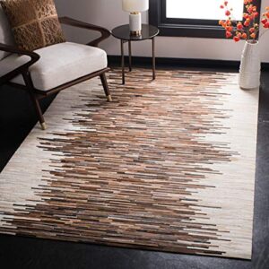 SAFAVIEH Studio Leather Collection 8' x 10' Ivory / Brown STL814A Handmade Mid-Century Modern Leather Area Rug