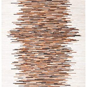 SAFAVIEH Studio Leather Collection 8' x 10' Ivory / Brown STL814A Handmade Mid-Century Modern Leather Area Rug