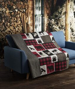 virah bella quilted country plaid throw blanket for couch – 50″ x 60″ – lightweight lodge life throw quilt