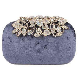 fawziya flower clutch with rhinestones velvet clutches for women-grey