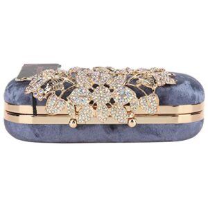 Fawziya Flower Clutch With Rhinestones Velvet Clutches For Women-Grey