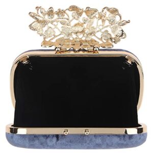 Fawziya Flower Clutch With Rhinestones Velvet Clutches For Women-Grey