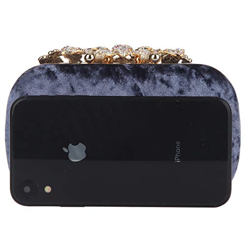 Fawziya Flower Clutch With Rhinestones Velvet Clutches For Women-Grey