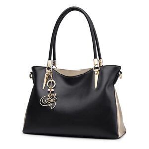 foxer women handbag leather purse lady tote shoulder bag top handle bag valentine’s day gifts (black5)