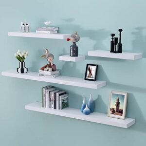 WELLAND Mission Floating Shelf, Wall Mount Shelving, Wood Modern Display Shelves, Bookshelves,for Living Room Kitchen, Approx 60-inch Length by 2-inch High, White